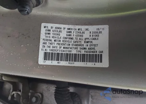 2014 Honda Accord Lx из США, поврежденный, VIN 1HGCR2F31EA031681